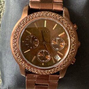 DKNY Rose Gold-Tone Crystal Bezel Chronograph Watch - NEEDS A BATTERY